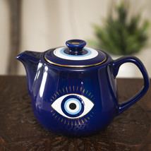 Blue Gothic Alchemy Porcelain Wicca Evil Eye Of Providence Protection Tea Pot - £19.17 GBP