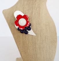 Vintage red white &amp; blue enamel over metal flower brooch - $19.99