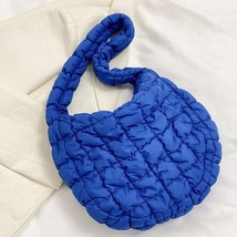 Nylon Puffer Solid Color Purse Tote Handbag Slouch Bag Blue - $38.61