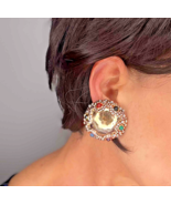 Huge Multistone Sterling COMFY Clip On earrings 1980s DAZZLING! - $9,571.27 MXN