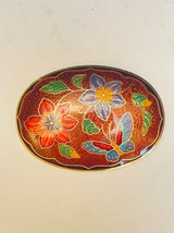 Vintage Cloisonné belt buckle with butterfly and flowers 2-in Wide - £12.10 GBP