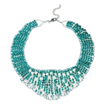 Breathtaking Turquoise Pearl Crystal Collar Statement Necklace - £37.34 GBP