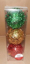 Ornaments Christmas Shatterproof Celebrate It 3ea Glitter Balls Red/Gd/Gd 4&quot;141T - $9.49