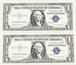 Plein De 2 Consécutives 1957 Argent Certificat Étoile Billets UNC État - $131.12