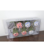 Flower Shower Curtain Hooks, Box Set of 12, Hand Painted Pink Blue Hydra... - £18.69 GBP