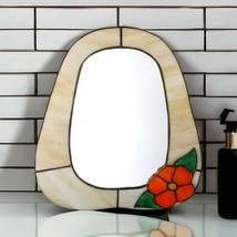 Stained Glass Floral Mirror Accent Handmade Wall Lead Trim Vintage Bohemian - £64.94 GBP