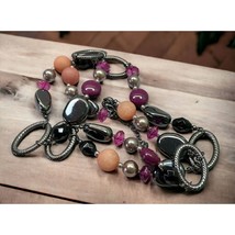 Premier Designs Beaded Necklace Chunky Mixed Media Purple Black Glossy 32 Inch - $21.89