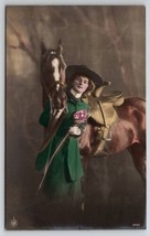 RPPC Equestrian Lovely Lady and Horse Hand Colored Photo NPG Studio Post... - $19.95