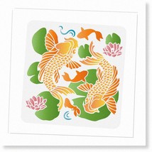 Lotus Pond Koi Art - 11.8x11.8&quot; Fancy Carp Painting - Leaping Koi, Lotus... - $18.80
