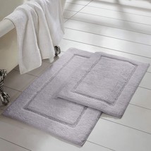 2 Piece Silver Grey Border Stripes Bath Rug Set Simple Texture Solid Color - £36.22 GBP