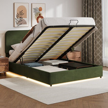 Upholstered Platform Queen Size Hydraulic Storage Bed, Lift Up Storage Bed Green - £241.78 GBP