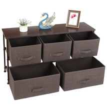 Fabric Drawer Dresser Wide Storage Tower Cabinet With 5 Drawers Bedroom ... - $81.99