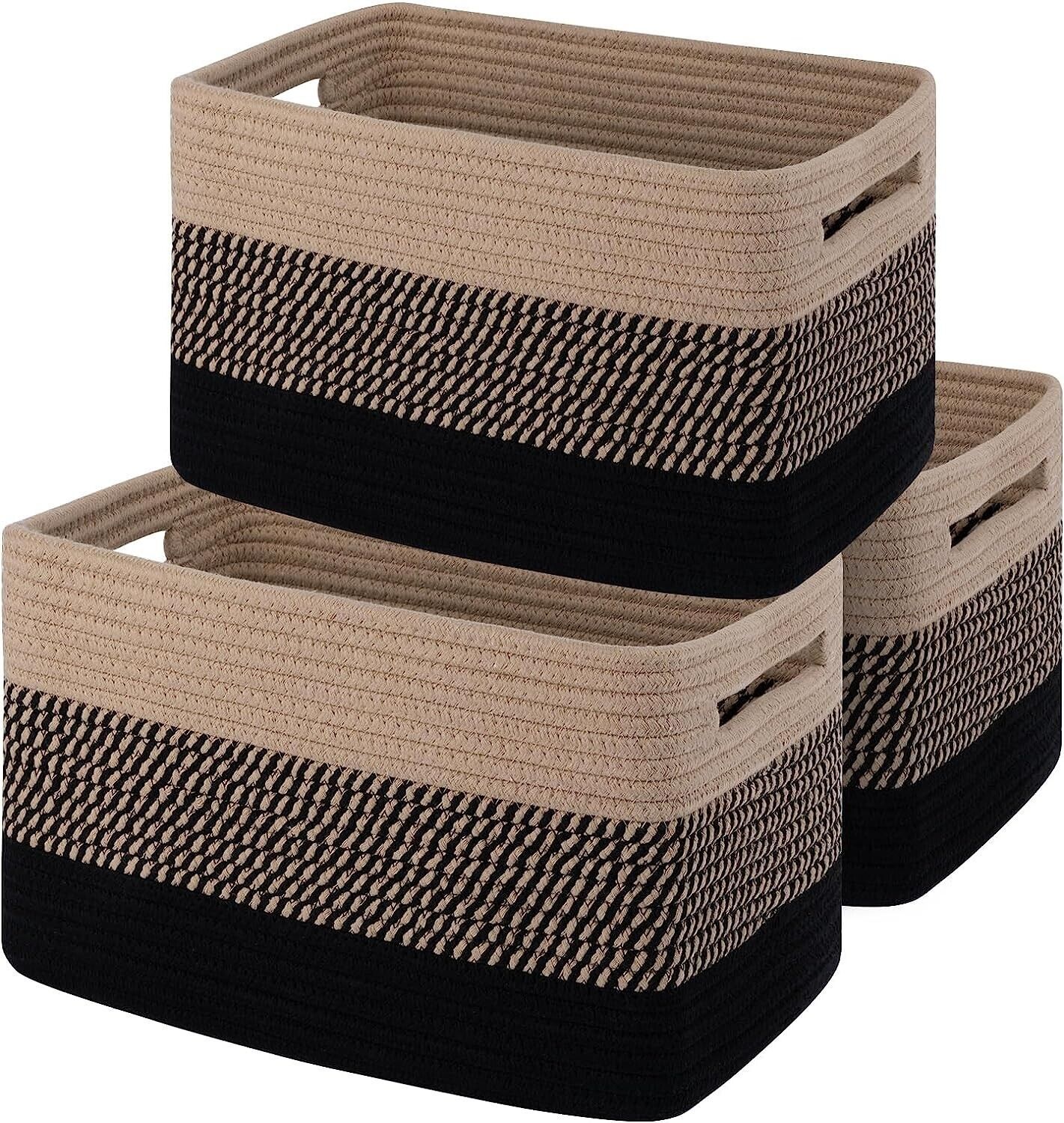 Primary image for OIAHOMY Storage Basket, Woven Baskets for Storage, Pack of 3, Black & Brown