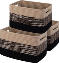 OIAHOMY Storage Basket, Woven Baskets for Storage, Pack of 3, Black &amp; Brown - £22.51 GBP