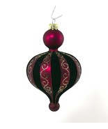 Christmas Ornament Blown Glass Purple Velveteen Glitter 5.75&quot; Vintage - £15.40 GBP