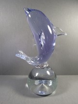 Art Glass Dolphin Lavendar &amp; Clear 6 3/4&quot; x 4.25&quot; Paperweight Base No Chips. - £11.68 GBP