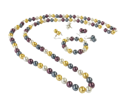 Set of 8 Faux Pearls Earth Tone Colors Beads Necklace Bracelet 3 Pair Earings - £32.06 GBP