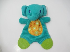 Bright Starts teal green elephant Teether crinkle toy flat plush securit... - £3.87 GBP