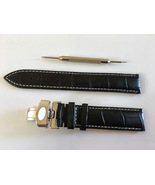 19mm Genuine Leather Strap Black Folding Clasp Unisex - £22.70 GBP