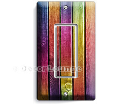 Colorful Rainbow rustic wood planks single GFCI light switch wall plate ... - $18.99