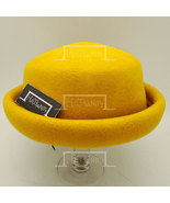  HATsanity Trendy Wool Felt Rolled Brim Boater Hat - Yellow - £22.31 GBP