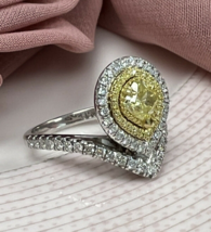 Bague En Diamant Naturel Fancy Jaune Décalé Cushion De 1,17 CT En Or Blanc 14k - $2,968.94