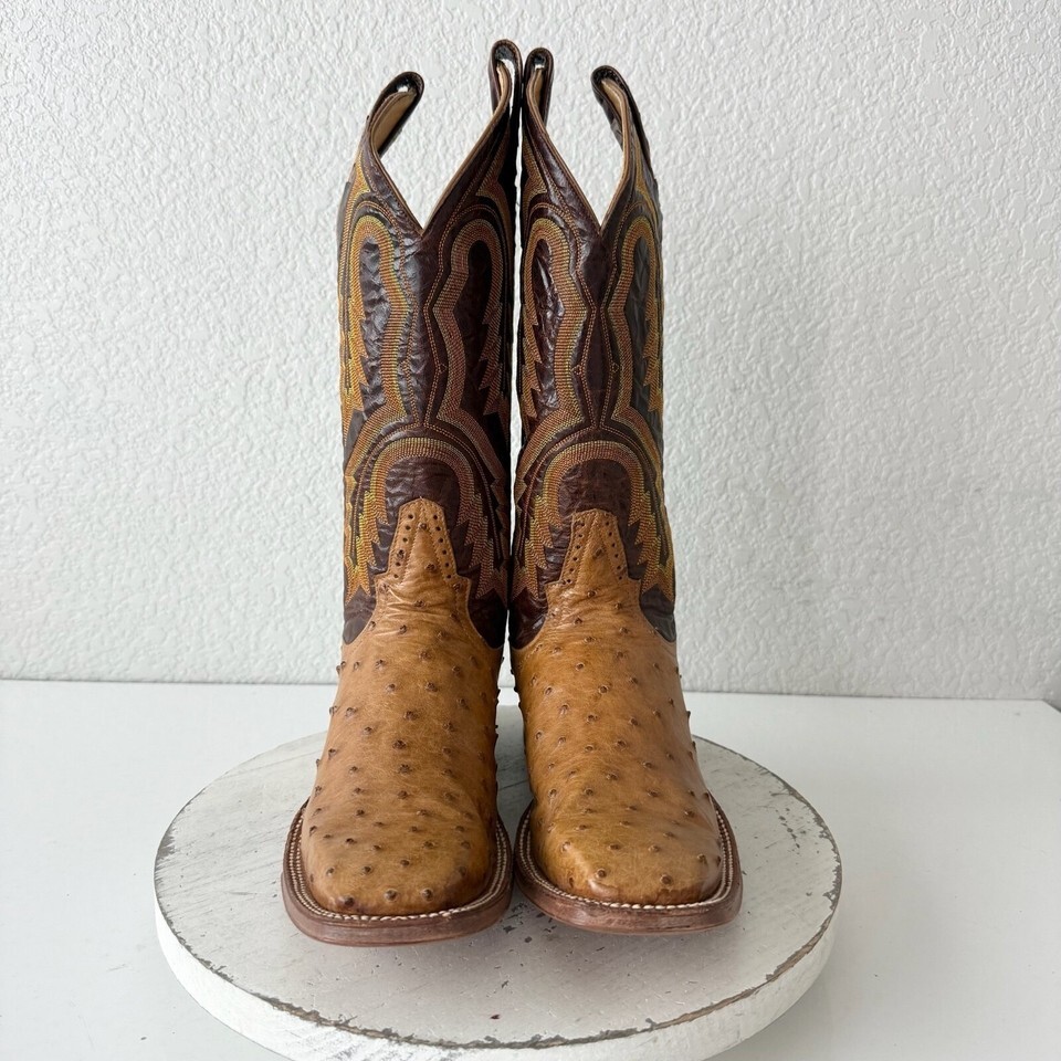 Rod Patrick Mens Cowboy Boots Size 10.5AAA Brown Full Quill Ostrich Square Toe Item image 5