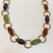 Monet Chain Necklace Choker Multi-Color Oval Resin Stones Gold Tone Metal - $65.00