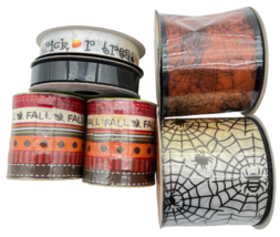 Halloween Fall Ribbon Mixed Lot Six Spools Decorating Crafts Autumn Harvest - £19.03 GBP