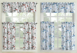 Bistro Valance &amp; Tiers Kitchen Cafe Curtain Set Black White Gray Red Or Blue-NEW - £15.89 GBP