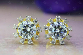 2 CT Round Cut Diamond Solitaire Stud Bezel Set Earrings 14k Yellow Gold Finish - £60.86 GBP