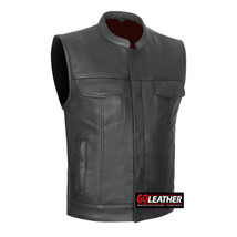 MEN&#39;S PREMIUM NAKED COWHIDE LEATHER MOTORCYCLE CLUB VEST - £132.94 GBP