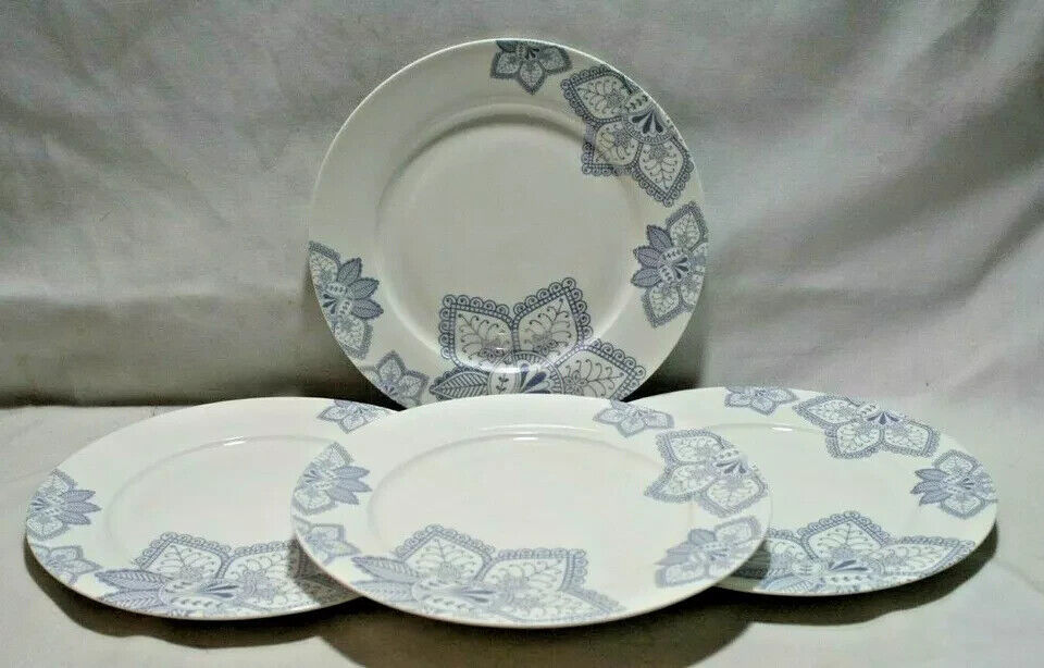 Primary image for 4 Roscher Bone China Almond Blossom Dinner Plates blue