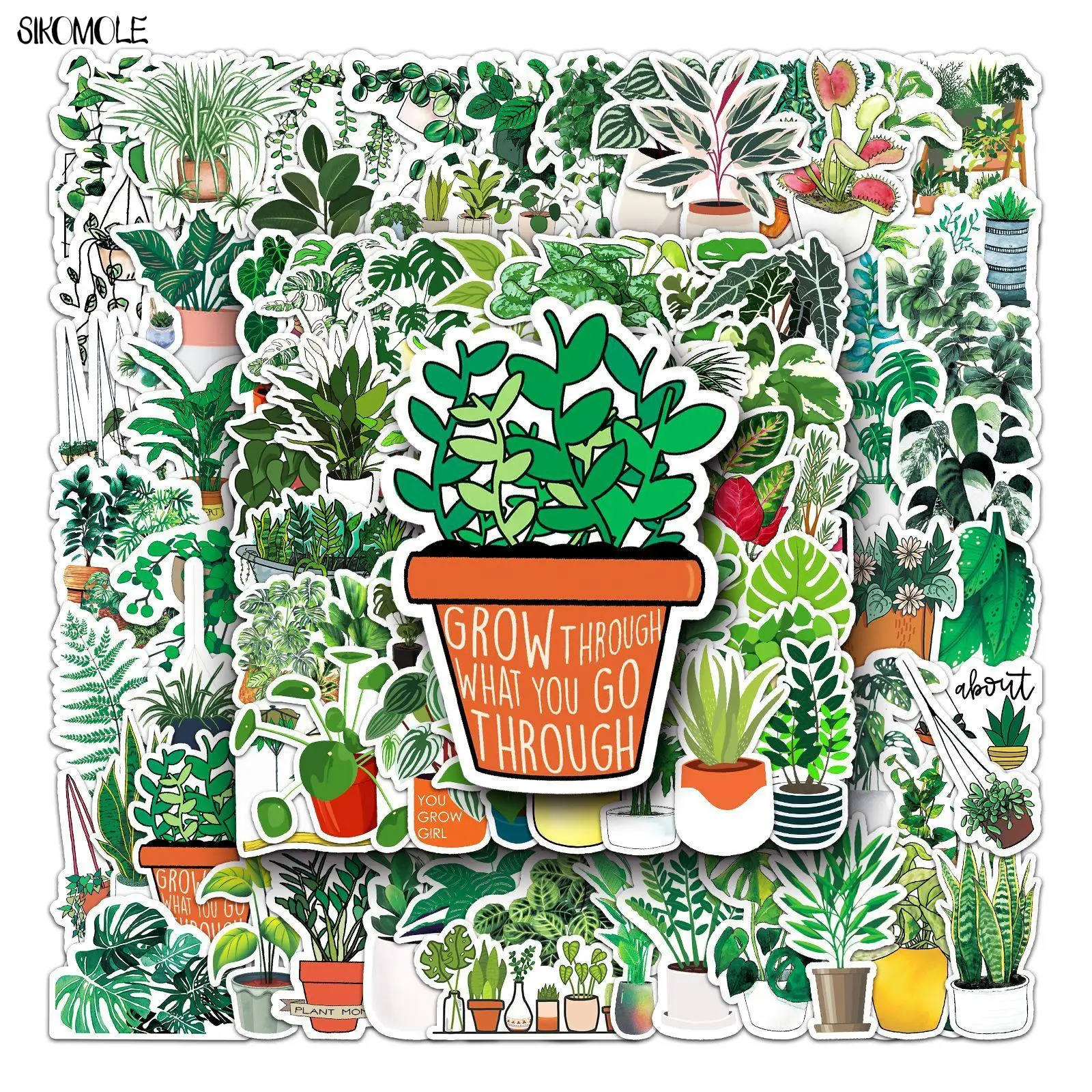 Play 10/30/50/100PCS Cute Green Plants Stickers Kawaii Potted Plant DIY Toy Kid  - £23.18 GBP