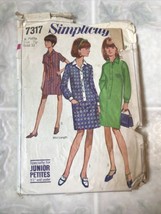 Vtg 60s Simplicity 7317 JUNIOR PETITE Mini Step-In Dress Pattern Sz 7 Jr... - $18.27