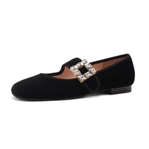 Spring Autumn Low Heel 1.5 cm Vintage Velvet Footwear Flat Shoes Woman French St - £79.68 GBP