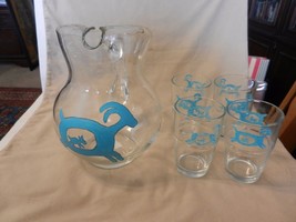 Crisa Clear Glass Water Pitcher and 4 Glasses for Lemonade, Ice Tea Hand... - $60.00