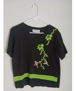 Vintage Old Dell Designs Short Sleeve Black Monkey Palm Tree Blouse Wome... - $463.01 MXN