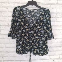 American Eagle Outfitters Top Women&#39;s Small S Black Floral Adjustable Tie Front - £12.60 GBP
