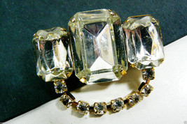 Gold tone Three clear stones crystal Rhinestones bar Pin Brooch Fancy - £19.93 GBP