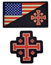 USA Flag Jerusalem Cross Crusader PVC Morale Patch [2PC Bundle -Glow Dark] - £10.38 GBP