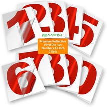 Reflective Red Vinyl Numbers Stickers 1.5 Inch 2 Sets Premium Decal Die Cut and  - £26.53 GBP