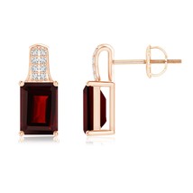 ANGARA 2.48 Ct Emerald-Cut Garnet Studs with Diamond Accents in 14K Solid Gold - £591.63 GBP