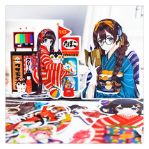 16 Pcs Cute Japanese Kimono Girl Stickers Set Anime Scrapbooking Diary Journal  - £6.09 GBP
