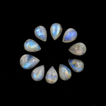 10 Pcs Natural White Rainbow Moonstone Gemstone Cabochon Lot Calibrated, R30802 - £12.50 GBP