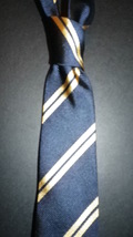 Yates &amp; Co London 2piece silk skinny tie &amp; pocket square, gold stripe on... - $69.50