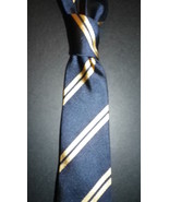 Yates &amp; Co London  silk skinny tie gold stripe on navy,  free shipping - $19.50