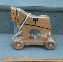 Wooden Pull Toy Horse Classic Toy Harness Clip Clop Amish Made Lancaster Co USA - £39.34 GBP
