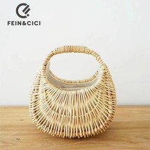 Wicker basket bag women summer beach rattan straw bucket totes handmade woven ha - £141.15 GBP