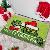 Grinch Christmas Bathroom Decor Red Green Funny Bath Mats Christmas Decorations  - £40.91 GBP